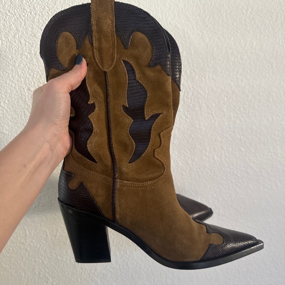 ZARA NEW HEELED COMBINATION SUEDE KNEE HIGH BOOTS 6.5 - Picture 6 of 7